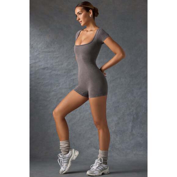 Oh Polly Scoop-Neck Unitard in Washed Charcoal Size M - Picture 1 of 3